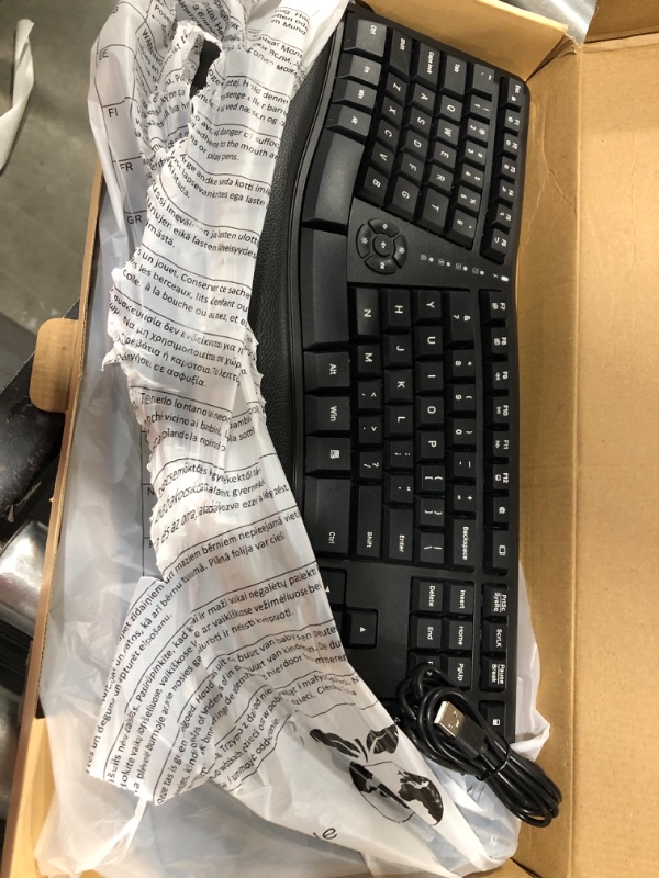 Photo 2 of  Ergonomic Keyboard, Split Wireless Keyboard with Cushioned Wrist, Palm Rest, Curved, Natural Typing Full Size Rechargeable Keyboard with USB-C Adapter for PC/Computer/Laptop/Windows/M