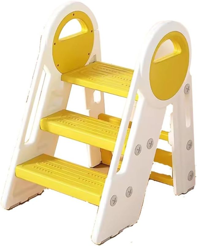 Photo 1 of Children's Climbing Stairs, Footrests,Small Stairs, Steps,Washbenches, Foldable Escalators, Baby Hand Washing Ladders (Color : Yellow, Size : 65 * 42 * 57cm) 