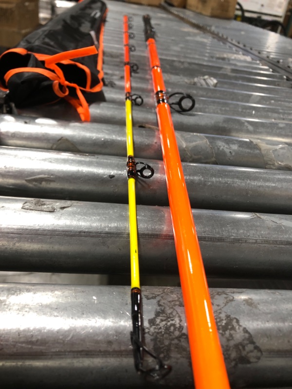 Photo 2 of Fiblink Surf Spinning Fishing Rod 2-Piece & 3-Piece & 4-Piece Carbon Fiber Travel Fishing Rod with Noctilucent Tip 2Pcs- 10' Cast Orange