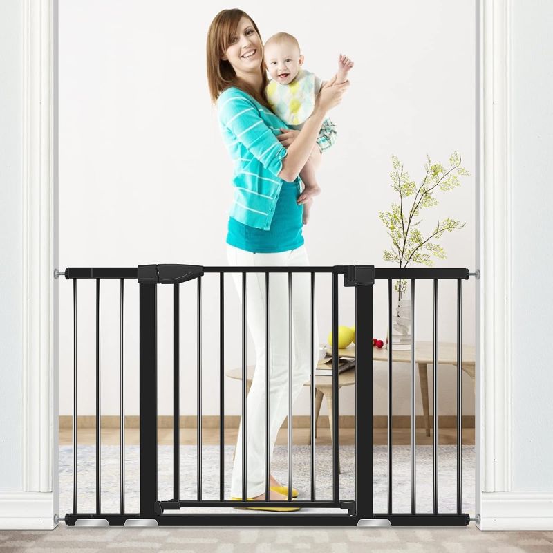 Photo 1 of Baby Gate, ALVOD 29.93''-51.5'' Wide 30" High Dog Gates for Doorways Auto Close, Extra Wide Baby Gate Easy Walk Thru with Door, Black
