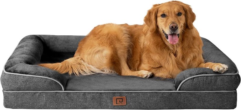 Photo 1 of  Orthopedic Dog Beds for Extra Large Dogs, Waterproof Memory Foam XL Dog Bed with Sides, Non-Slip Bottom and Egg-Crate Foam Big Dog Couch Bed with Washable Removable Cover, Dark Grey