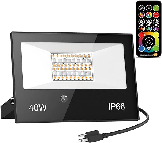 Photo 1 of LED Flood Light Outdoor 400W Equivalent, RGB & 5700K Daylight White Security Lights with Remote, Timing, Color Changing Landscape Lighting, 4000LM, Waterproof IP66 Wall Sconce for Yard, Patio, Garage
