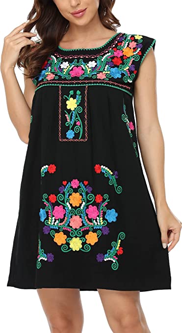 Photo 1 of YZXDORWJ Women's Casual Boxy Fit Skirts Mexican Embroidered Peasant Dresse  size large
