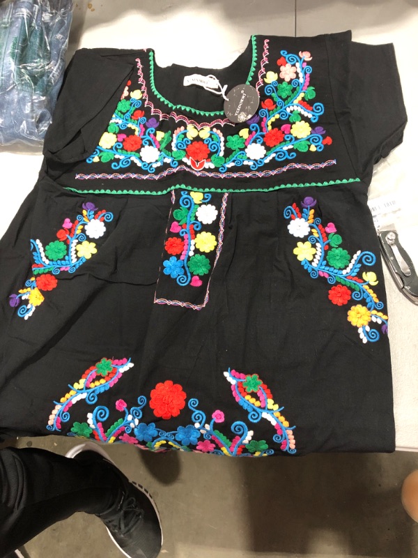 Photo 2 of YZXDORWJ Women's Casual Boxy Fit Skirts Mexican Embroidered Peasant Dresse  size large