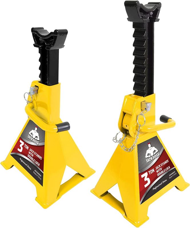 Photo 1 of ack Boss Car Jack Stands 3 Ton Capacity, Extra Reinforced Double Locking Car Lifting Stand Adjustable Jack Stand, Yellow