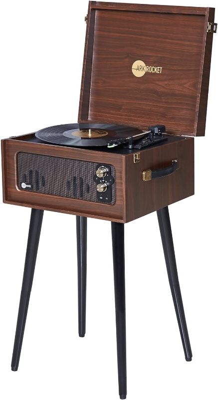 Photo 1 of Arkrocket 3-Speed Bluetooth Record Player Retro Turntable with Built-in Speakers and Removable Legs and Rocket Moving Magnet cartridges [ Limited Edition ] (Dark Walnut)
