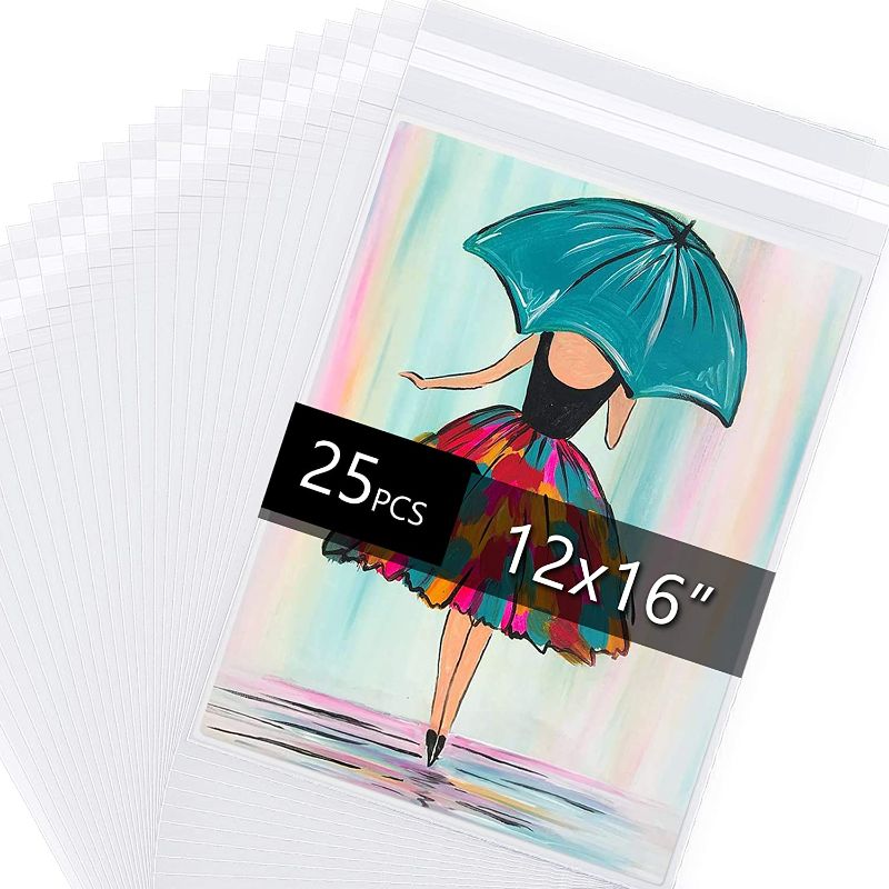 Photo 1 of Acid Free 1.496mil (Single Side) Crystal Sealed Clear Bags for 12x16 Art Prints, Photos, 12 2/5 Inches by 16 1/2 Inches, 25-Pack
