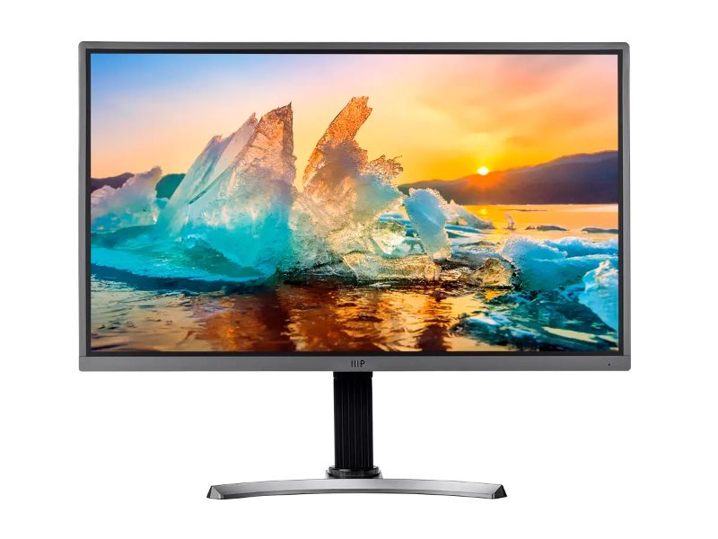 Photo 1 of Monoprice 32in 4K HDR IPS Ultra Slim Desktop Monitor, Gun Metal with Slim Bezel 
(MISSING CONNECTION CORD AND MISSING PART OF THE STAND UNKNOWN FUNCTIONALITY)