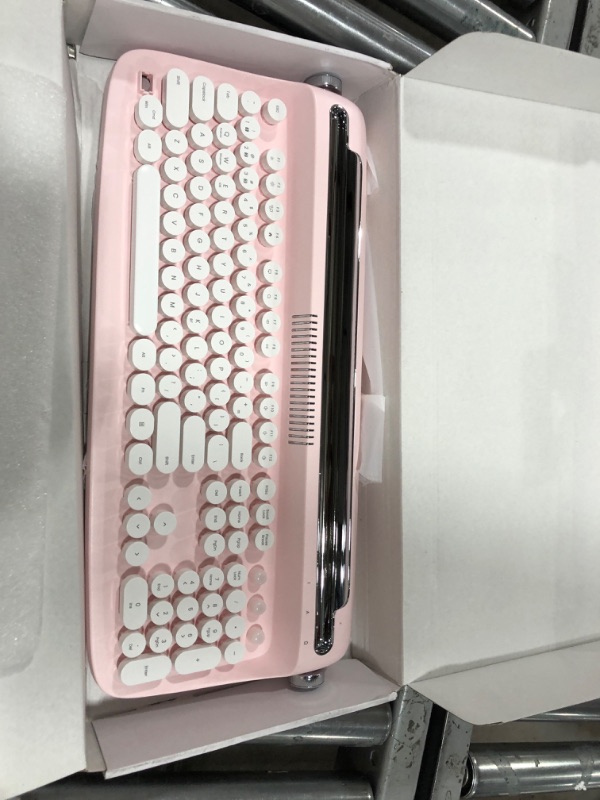 Photo 2 of YUNZII ACTTO B503 Wireless Typewriter Keyboard, Retro Bluetooth Keyboard with Integrated Stand for Multi-Device (B503, Baby Pink) B503 Baby Pink