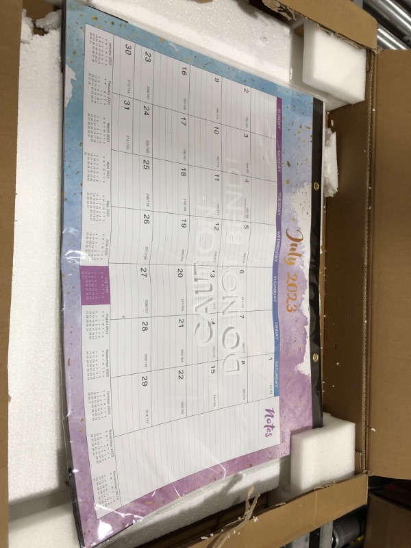 Photo 2 of 2023-2024 Desk Calendar - Large Desk Calendar 2023-2024, Jul. 2023 - Dec. 2024, 22" x 17", Thick Paper with Corner Protectors, Large Ruled Blocks & 2 Hanging Hooks - Multicolored Waterink
