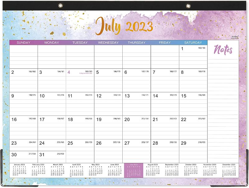 Photo 1 of 2023-2024 Desk Calendar - Large Desk Calendar 2023-2024, Jul. 2023 - Dec. 2024, 22" x 17", Thick Paper with Corner Protectors, Large Ruled Blocks & 2 Hanging Hooks - Multicolored Waterink
