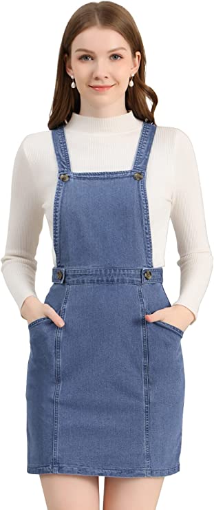 Photo 1 of Allegra K Women's Classic Denim Adjustable Strap Pinafore Overall Dress Suspender Skirt SIZE M