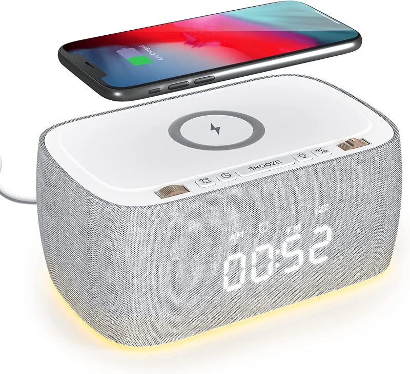 Photo 1 of EZVALO Alarm Clock with Wireless Charging,Multifunctional Digital Alarm Clock Radio with Speaker,Dimmable LED Display with 9V&2A Fast Charging Port,Alarm Clocks for Bedroom,Bluetooth Smart Alarm Clock https://a.co/d/aAEiabb