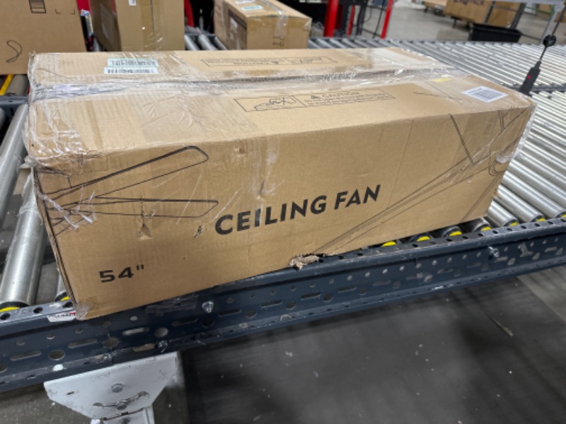 Photo 5 of WINGBO 54 Inch DC Ceiling Fan with Lights and Remote Control, 5 Reversible Carved Wood Blades, 6-Speed Noiseless DC Motor, Modern Ceiling Fan in Brass Finish with Black Blades, ETL Listed 54" DC ceiling fan with light Black