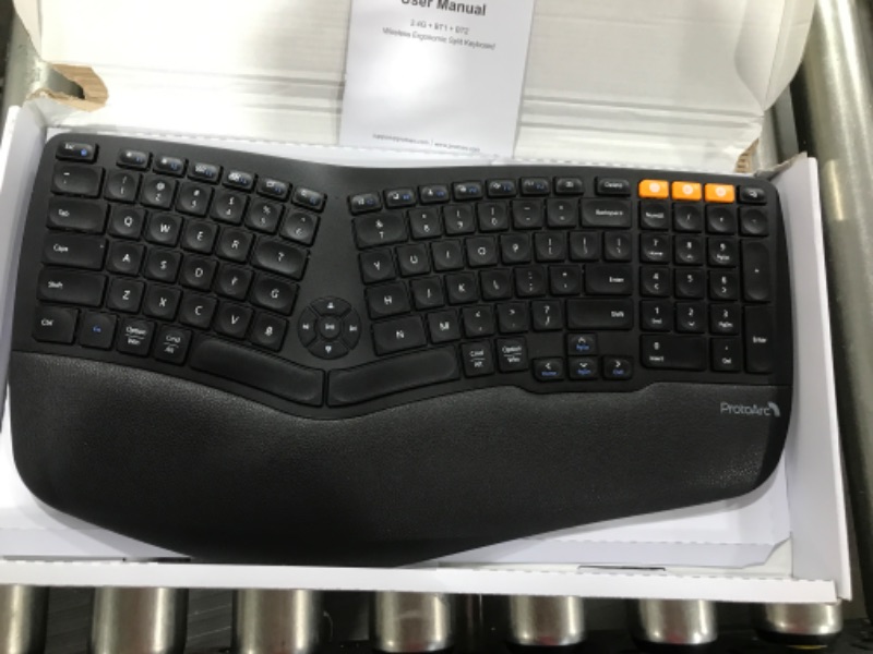 Photo 2 of ProtoArc Wireless Ergonomic Keyboard, EK01-NL Ergo Split Keyboard with Wrist Rest, Natural Typing, Multi-Device, Bluetooth and USB Connectivity, Rechargeable, Windows/Mac/Android - Basic Version