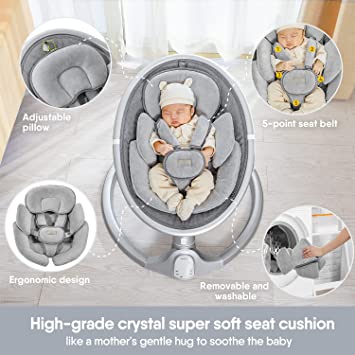 Photo 3 of BabyBond Baby Swings for Infants, Bluetooth Infant Swing with Music Speaker, Preset Lullabies, 5 Point Harness Belt, 5 Speeds and Remote Control - Portable Baby Swing for Indoor and Outdoor