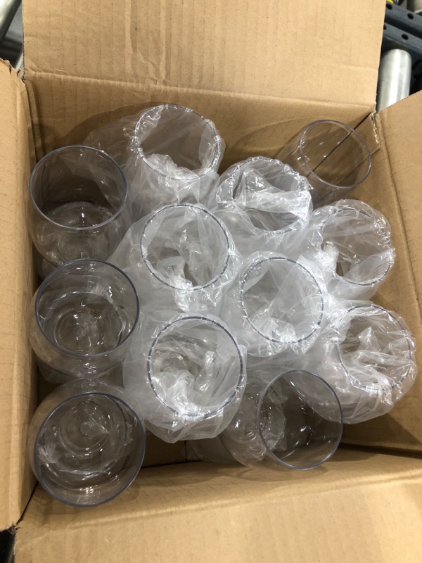 Photo 2 of 24 piece Stemless Unbreakable Crystal Clear Plastic Wine Glasses Set of 24 (10 Ounces) Clear 10.0 ounces