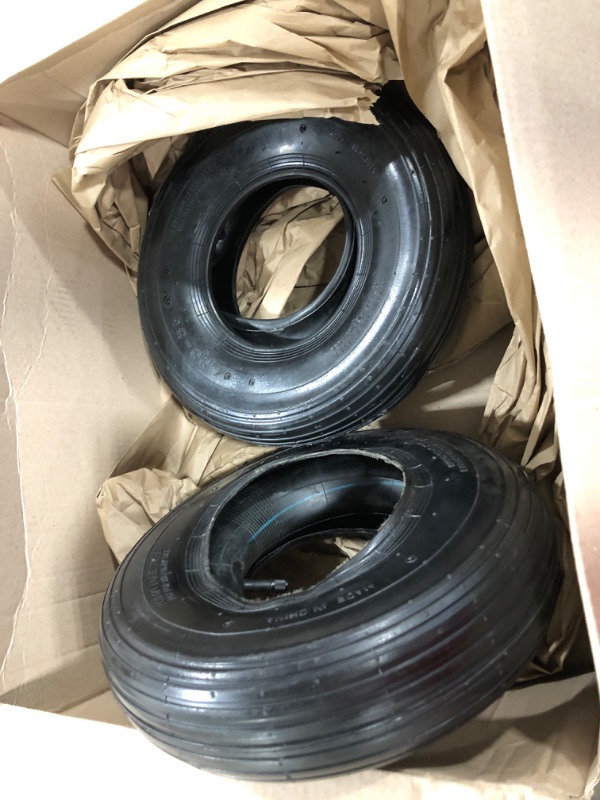 Photo 2 of (2 Sets) 4.00-6 Replacement Pneumatic Tires and Inner Tubes - Universal Fit 13” Tires and Tubes Compatible with Wheelbarrows and Gorilla Carts - With Ribbed Treads and TR13 Straight Valve Stems