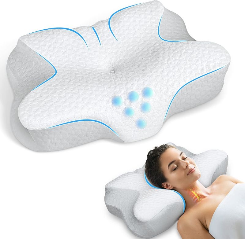 Photo 1 of Zibroges Cervical Pillow, Memory Foam Pillow for Neck Head Shoulder Pain Relief Sleeping Supports Your Head, Cooling Ergonomic Orthopedic Contoured Neck Bed Pillow for Side, Back and Stomach Sleepers