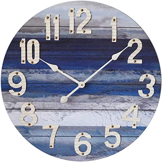 Photo 1 of 
Beach Blue 24 Inch Wood Wall Clock - Large Decorative Clock with White Arabic Numerals - Silent Battery Operated for Kitchen, Living Room, Entryway - Perfect for Adding a Coastal Touch to Your Home 