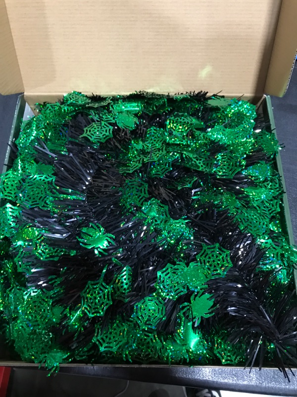 Photo 2 of [] 5 Ft Green Tinsel Halloween Black Tree Sequins  Pop Up Artificial Black Halloween Christmas Tree Decorations Home Party Indoor Outdoor