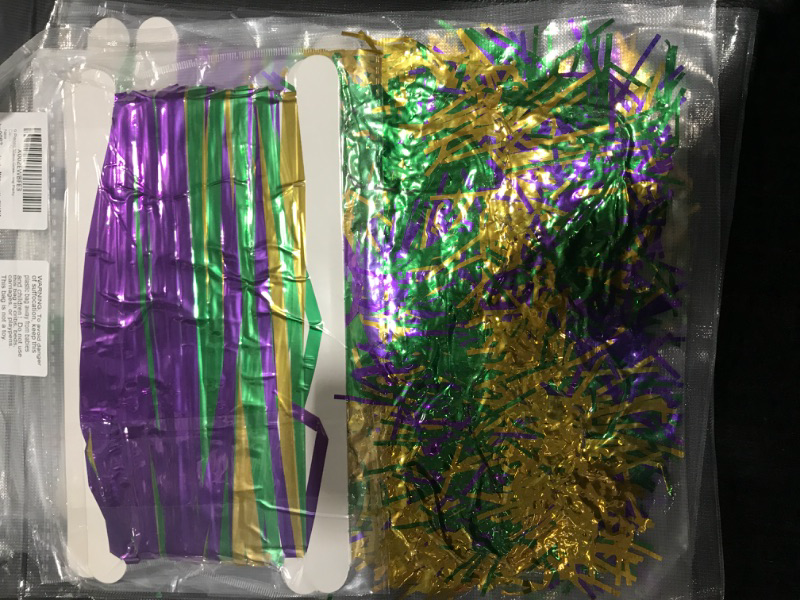 Photo 2 of 9 Pieces Mardi Gras Party Decoration Gold Purple Green Metallic Foil Curtains Mardi Gras Fringe Curtains Shimmer Curtain Tinsel Garland for Carnival Bunting Party Decoration