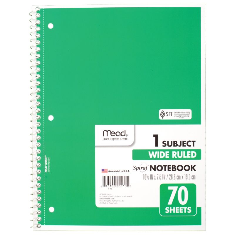 Photo 1 of LOT OF 24 - 1 Subject Wide Ruled Spiral Notebook - 70 Sheets (assorted Color)
