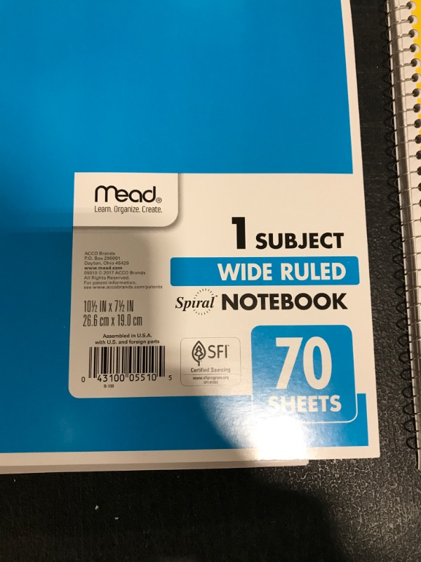 Photo 3 of LOT OF 24 - 1 Subject Wide Ruled Spiral Notebook - 70 Sheets (assorted Color)
