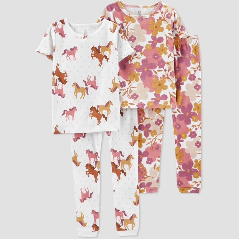 Photo 1 of Carter's Just One You® Toddler Girls' 4pc Horses and Floral Pajama Set - White/Pink 18M
