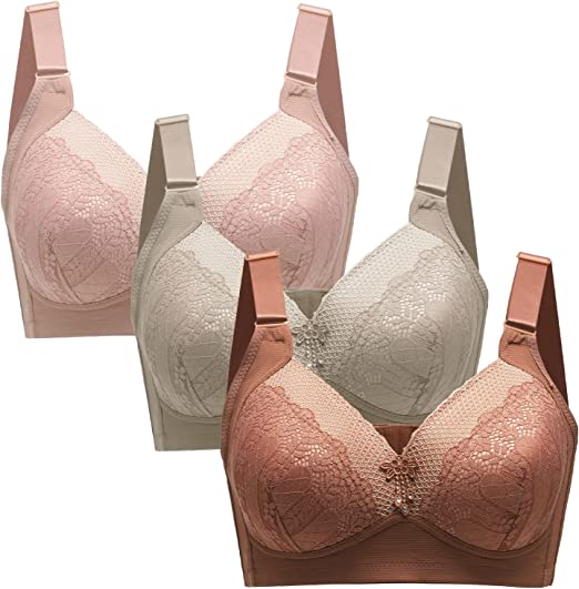 Photo 1 of 3 Pack Bras for Women All Day Comfort Bra, No Wire Jacquard and Mesh Light Padded Bra
40D
