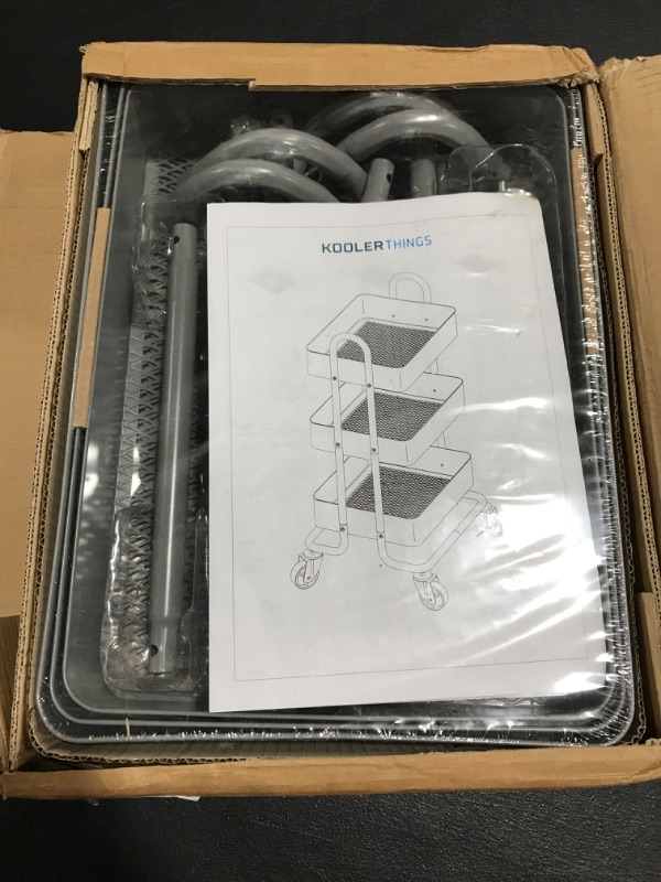 Photo 1 of 3-Tier Rolling Metal Storage Organizer - Mobile Utility Rolling Storage Cart, Kitchen Cart with Caster Wheels (Grey). 