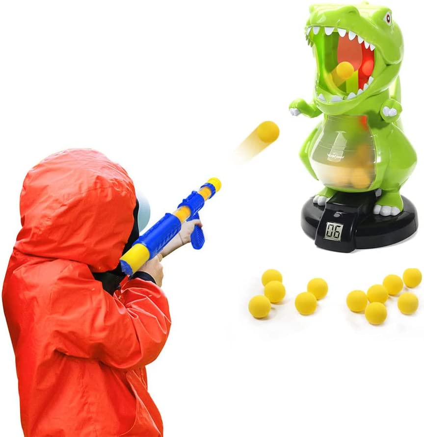 Photo 1 of EagleStone Dinosaur Shooting Toys for Boys Girls, Kids Target Shooting Games w/ Air Pump Gun Birthday Party Supplies & LCD Score Record, Sound, 24 Foam Balls, Electronic Target Gift for Toddlers
