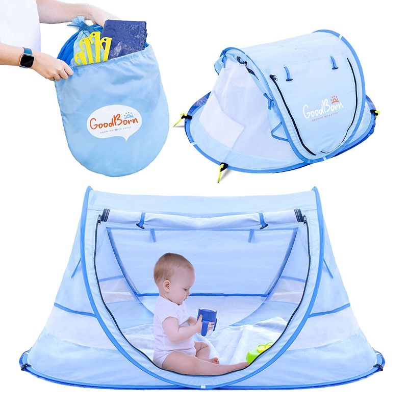 Photo 1 of GoodBorn Baby Beach Tent, UV50+ EzyFold Popup Tent. Cabana Baby Tent, Beach Canopy and Beach Shade Tent, Backyard Sun Shelter, Toddler Camping, Infant Portable Sun Shade. Summer Beach Baby Essentials
