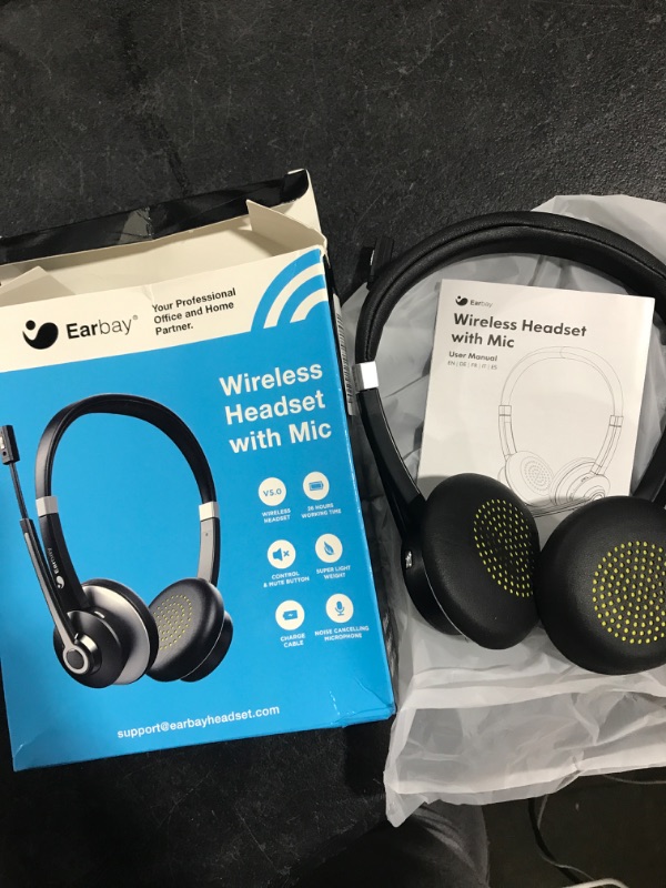Photo 1 of Bluetooth Headset for Cell Phones, Wireless Headset with Microphone, Computer Headsets with Mute, On Ear Headphones with Mic Noise Cancelling for Laptop