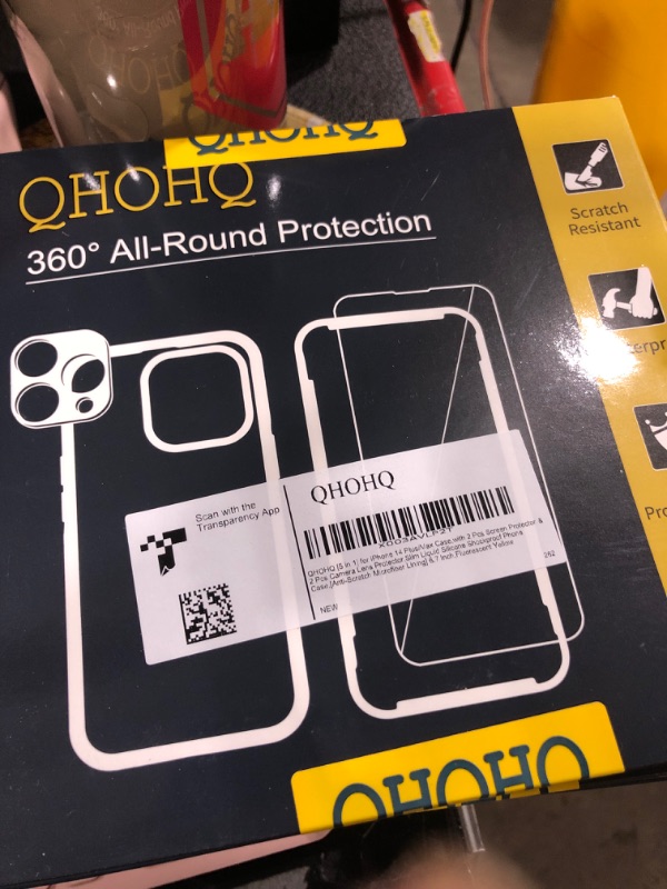 Photo 2 of QHOHQ [5 in 1] for iPhone 14 Plus Case, with 2X Screen Protector + 2X Camera Lens Protector, Soft Silicone Military Shockproof Slim Thin Phone Case 6.7 Inch for Men and Women, Fluorescent Yellow