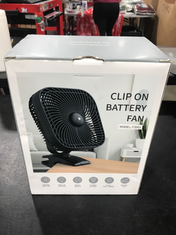 Photo 3 of SLENPET 18000mAh Rechargeable Portable Clip on Fan with Body Sensor, Last 44 hrs, 4 Speeds, Battery Operated Desk Fan with Light, 8 inch Personal Fan for Outdoor Golf Cart Stroller Camping