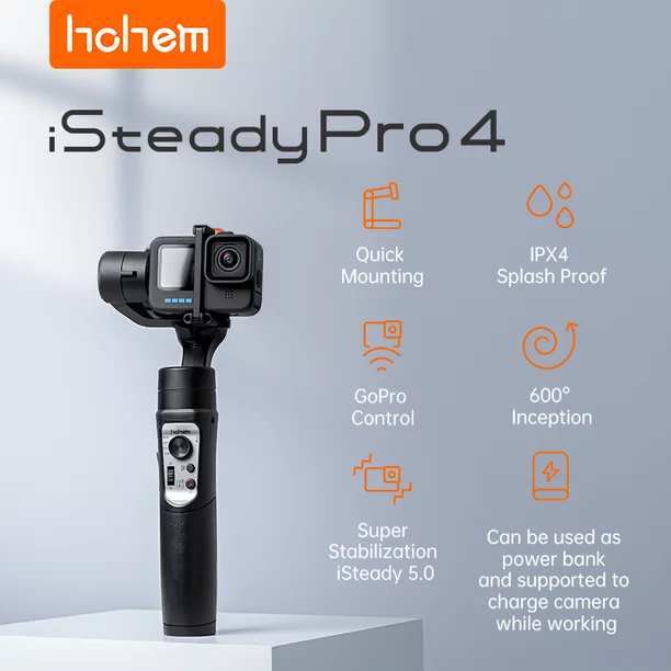 Photo 1 of Hohem iSteady Pro 4 Action Camera Gimbal 3-Axis Handheld stabilizer for GoPro 10/9/8/7 Insta360 One R DJI OSMO Action