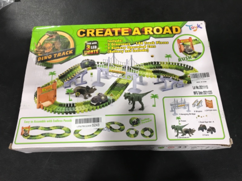 Photo 2 of Dinosaur Toys,Create A Dinosaur World Road Race,Flexible Track Playset and 2 pcs Cool Dinosaur car for 3 4 5 6 Year & Up Old boy Girls Best Gift Green