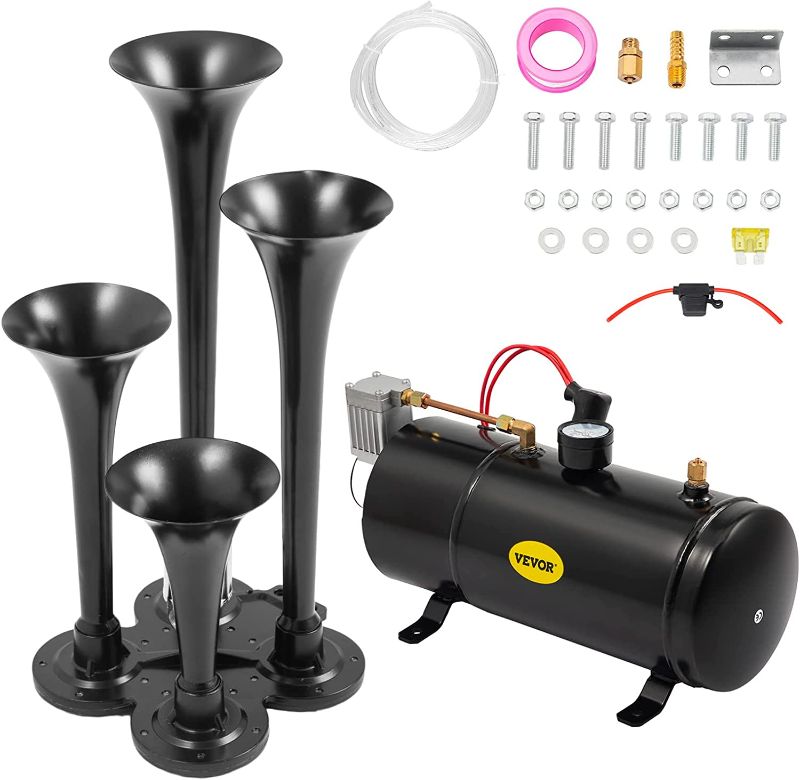Photo 1 of 150DB Train Horns Kit for Trucks Super Loud with 120 PSI 12V Air Compressor 4 Trumpet Air Horn Compressor Tank For Any Vehicle Trucks Car Jeep Or SUV