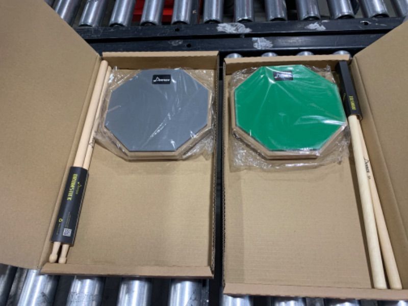 Photo 1 of 2 pack - Donner Drum Practice Pad 8 Inches, Silent Practice Drum Pad 2-Sided With Drum Sticks- gray and green 