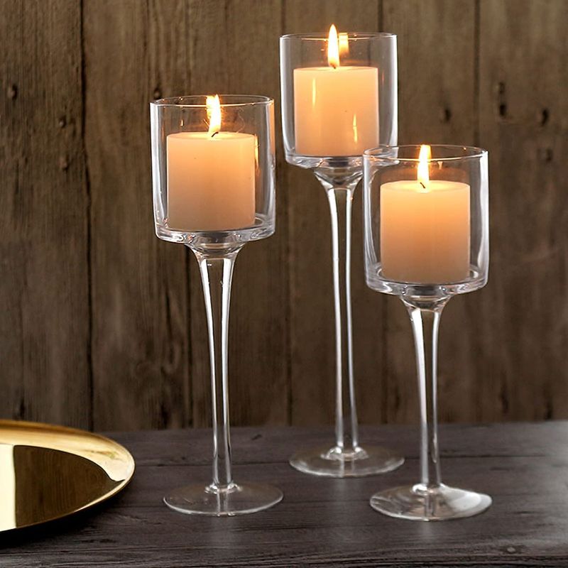 Photo 1 of 3 SET OF HOUSEHOLD CANDLESTICK HIGH QUALITY GLASS