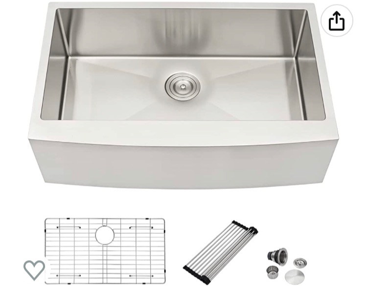 Photo 1 of 33" Farmhouse Kithen Sink - Dcolora 33 Inch Stainless Steel Apron Front Farm Kitchen Sink with Round Corner X Grooves Rubber Pads 16 Gauge Single Bowl Farm Sink Farmer Basin