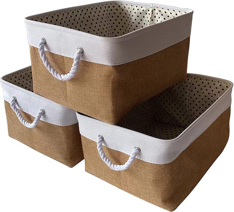 Photo 1 of 1197 18 in. Fabric Basket, Brown & White - Large - Pack of 3
