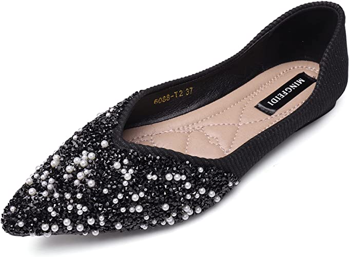 Photo 1 of Anxle Women's Pointed Flat Shoes Non Slip Comfort Slip on Breathable Wedding Dress Bling Rhinestone Walking Flats Shoes
