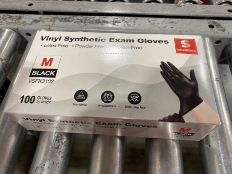 Photo 2 of Schneider Black Vinyl Exam Gloves, 4 mil, Disposable Latex-Free Plastic Gloves for Medical, Cooking & Cleaning, 100-ct Box Small (Pack of 100) 100