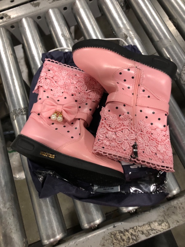 Photo 2 of DADAWEN Girl's Waterproof Lace Bowknot Side Zipper Fur Winter Boots (Toddler/Little Kid/Big Kid) 13 Little Kid Pink(update)