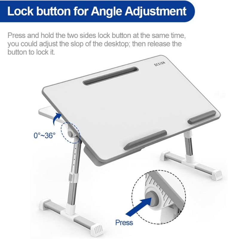 Photo 1 of Besign LT06 Pro Adjustable Laptop Table [Large Size], Portable Standing Bed Desk, Foldable Sofa Breakfast Tray, Notebook Computer Stand for Reading and Writing (White)
