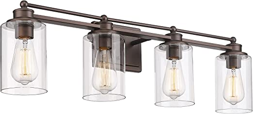 Photo 1 of 4-Light Bathroom Light Fixtures, HWH Farmhouse Vanity Wall Sconce in Oil-Rubbed Bronze Finish with Clear Glass Shade, 5HLT63B-4W ORB