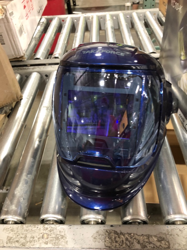 Photo 2 of TAKAFORCE Panoramic 180° Large Viewing Screen Auto Darkening Flip Up Welding Helmet with Side View, True Color Highest Optical Class 1/1/1/1, 4 Arc Sensor, 9 to 12/13 to 15 Variable Welding Shades Blue