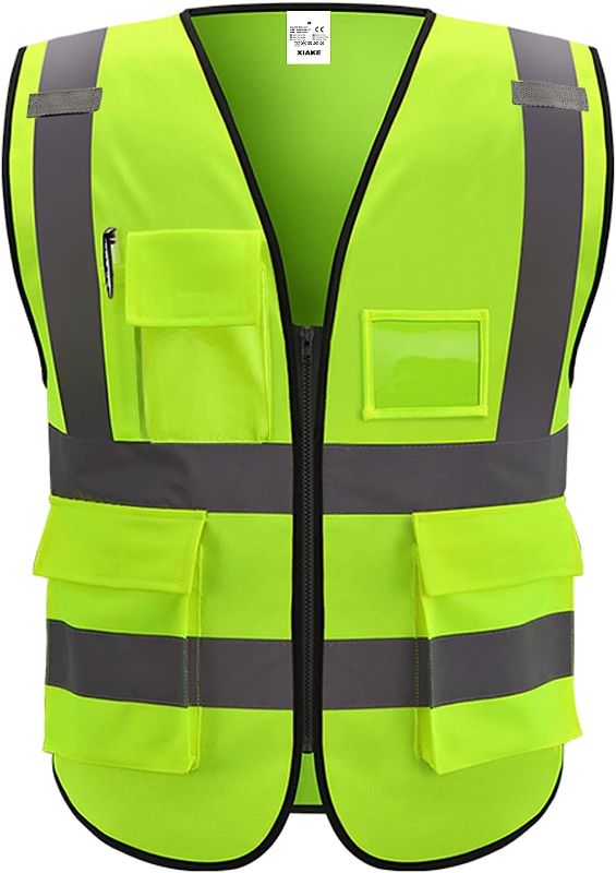 Photo 1 of 3XL XIAKE 5 Pockets High Visibility Reflective Safety Vest,Zipper Front, Meets ANSI/ISEA Standards
